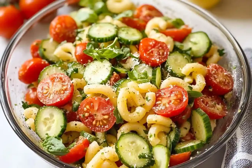  Cucumber tomato pasta salad